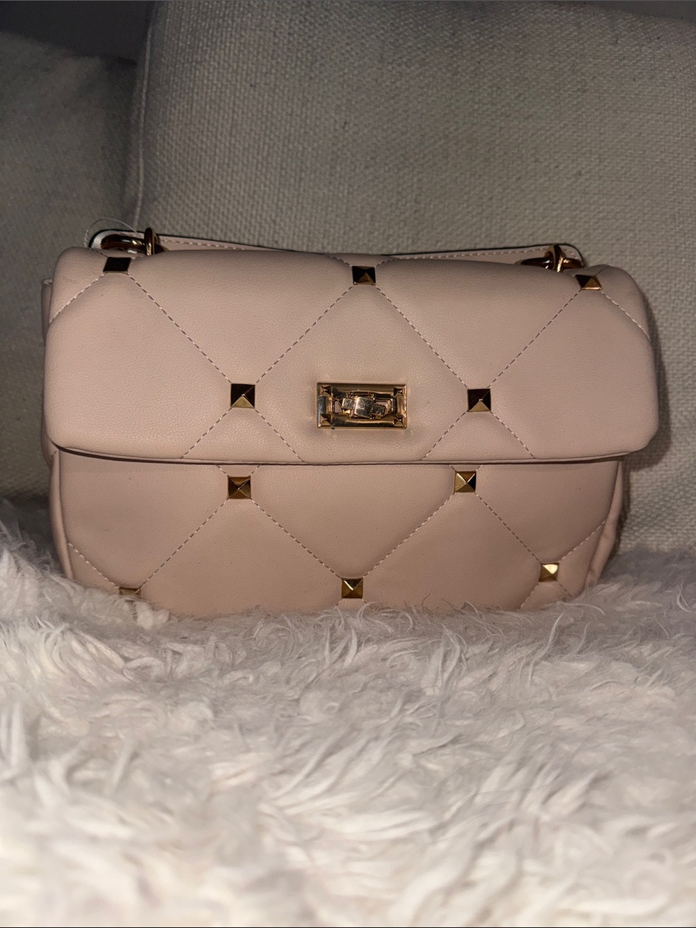 Quilted Stud Accent Shoulder Bag - Blush Pink